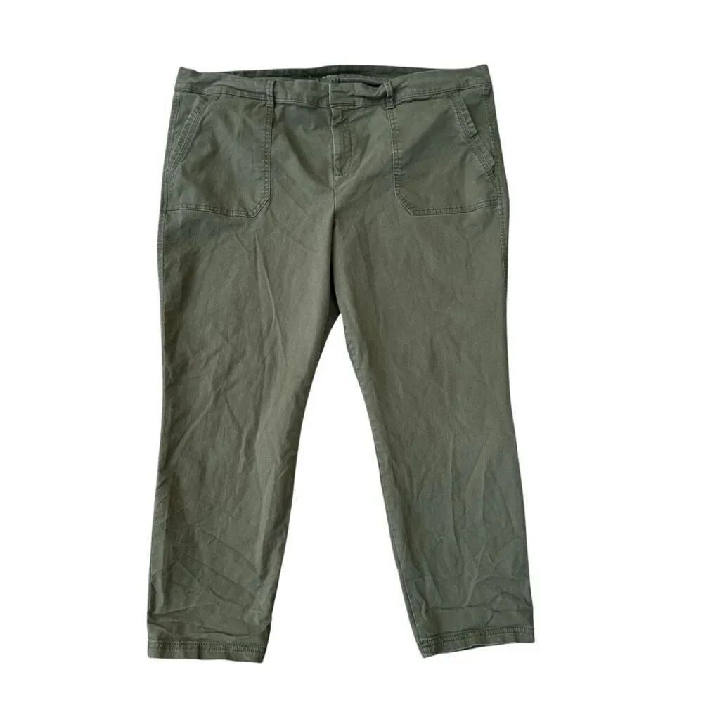 Old Navy Pixie Flat Front Pants Army Green cotton Stretch ankle size 20